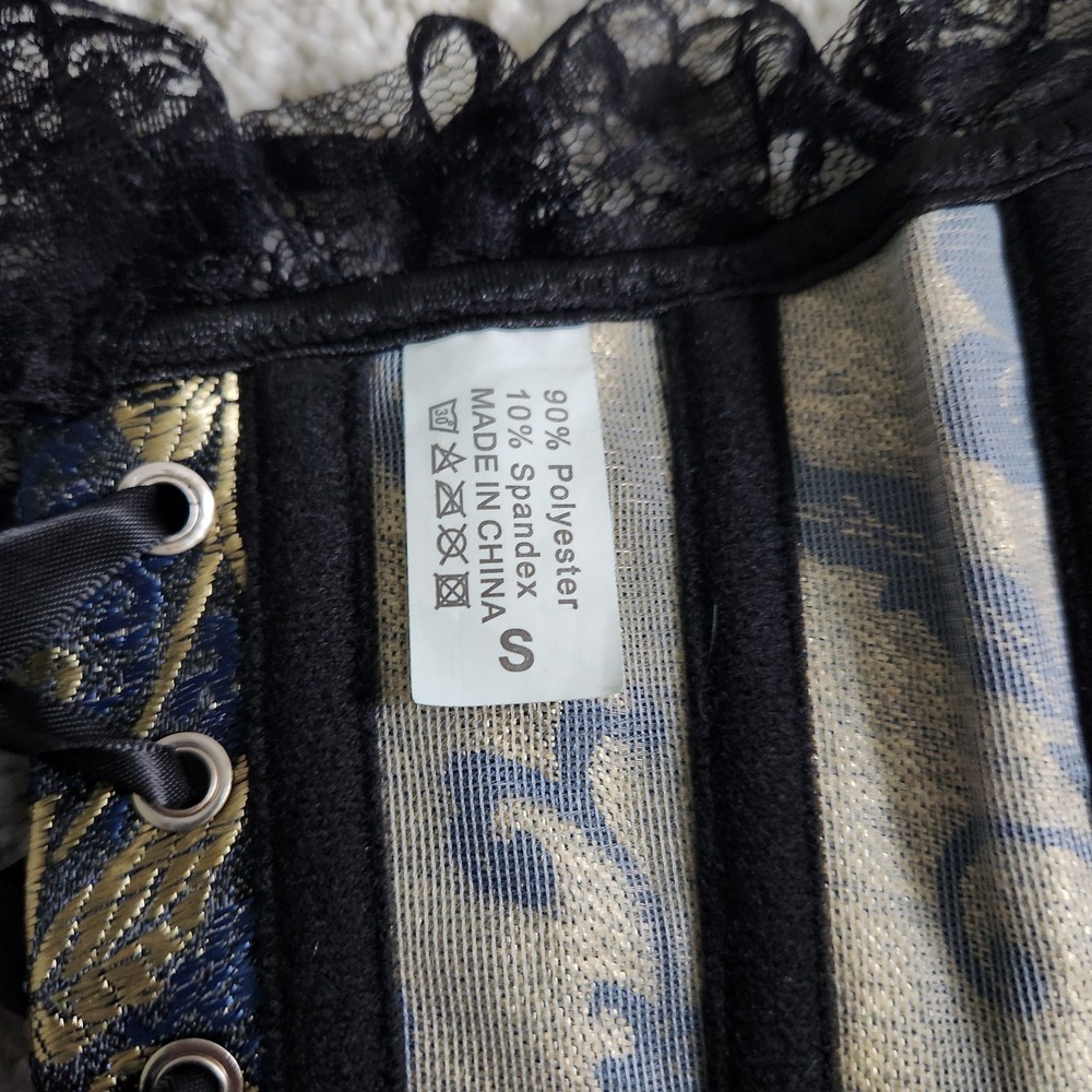 Brocade Corset Top Lace Trim Renaissance Gothic size Small - Picture 5 of 7